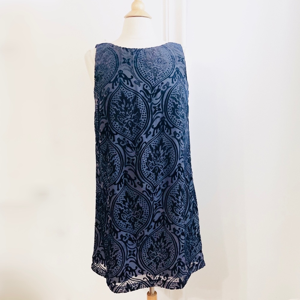 Navy Patterned Sleeveless Shift Dress
